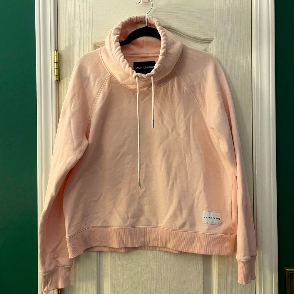 CALVIN KLEIN JEANS sz Large Pink Cowl Neck Long Sleeve Fleece SweatShirt
